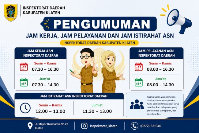 Jam Layanan Kantor Inspektorat Klaten Berubah! Cek Jadwal Barunya Mulai 1 April 2026
