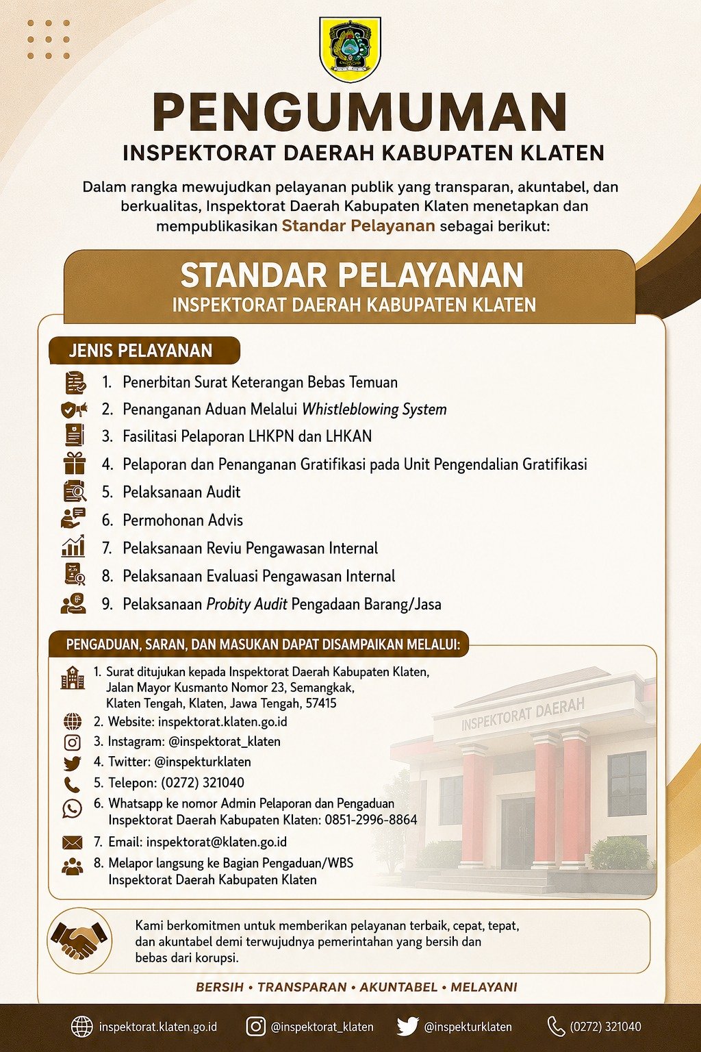 Standar Pelayanan Inspektorat Daerah Kabupaten Klaten