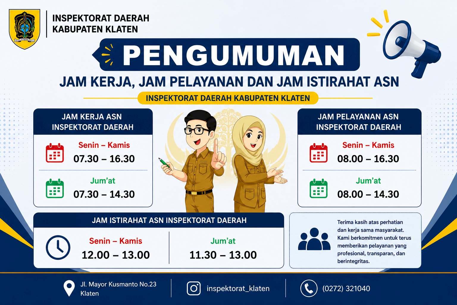 Jam Layanan Kantor Inspektorat Klaten Berubah! Cek Jadwal Barunya Mulai 1 April 2026