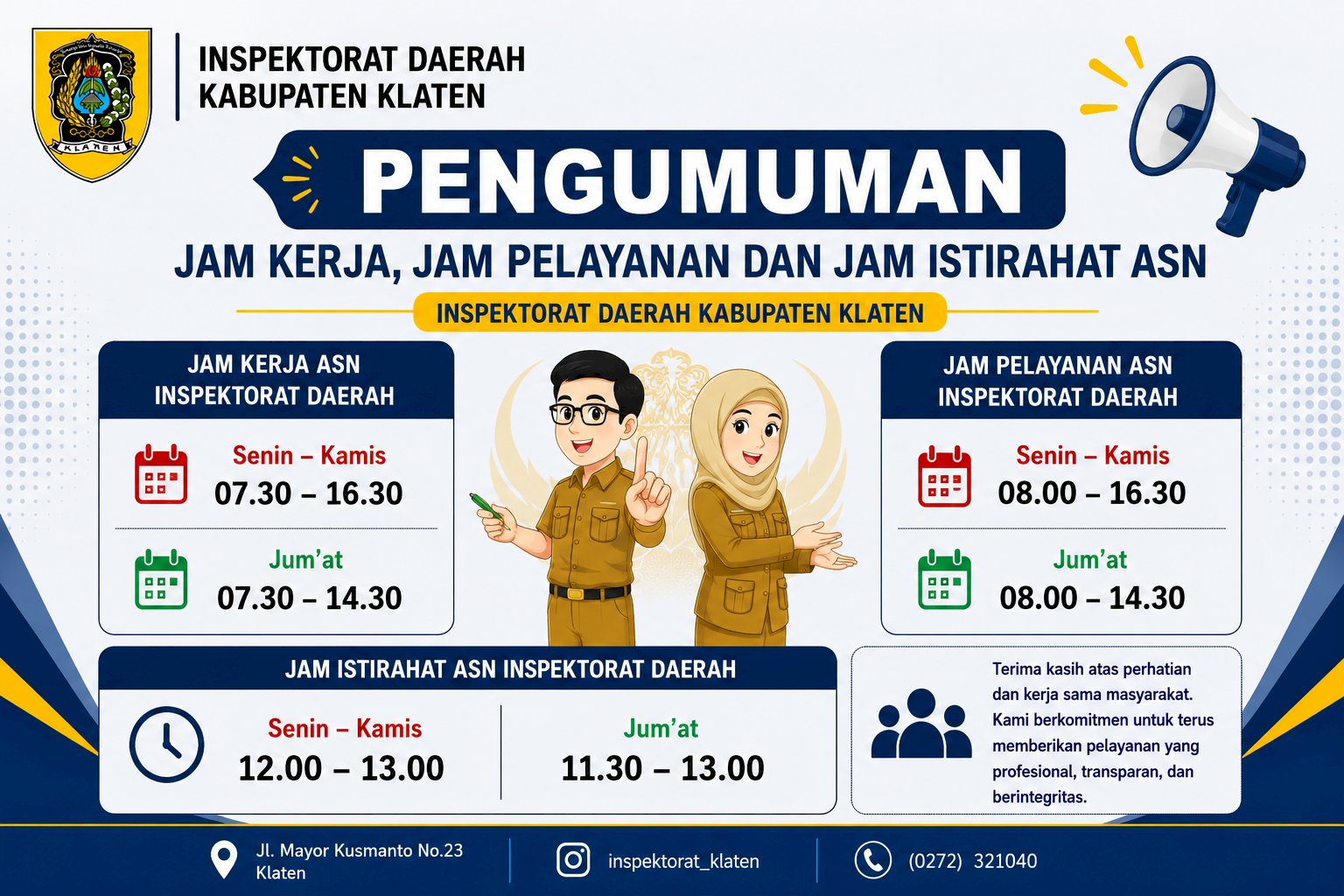 Jam Layanan Kantor Inspektorat Klaten Berubah! Cek Jadwal Barunya Mulai 1 April 2026